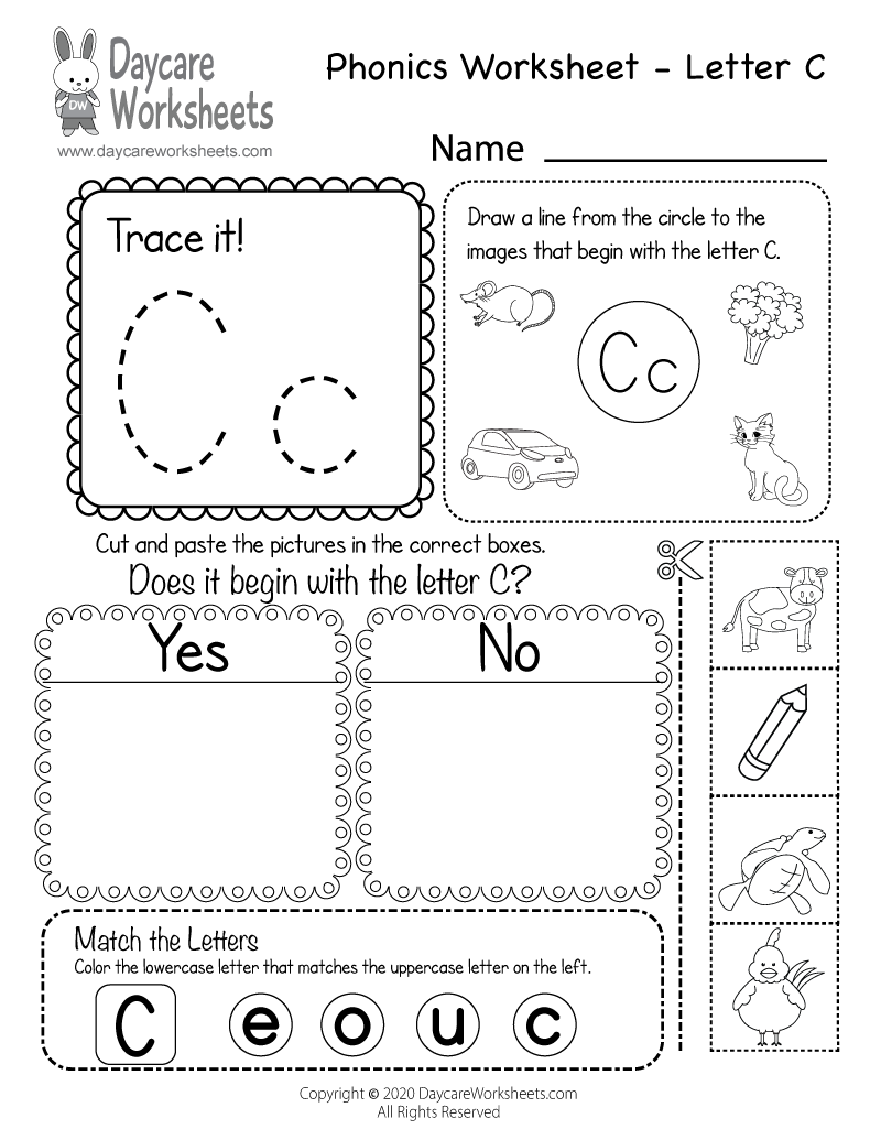 Free Beginning Sounds Letter C Phonics Worksheet For Preschool