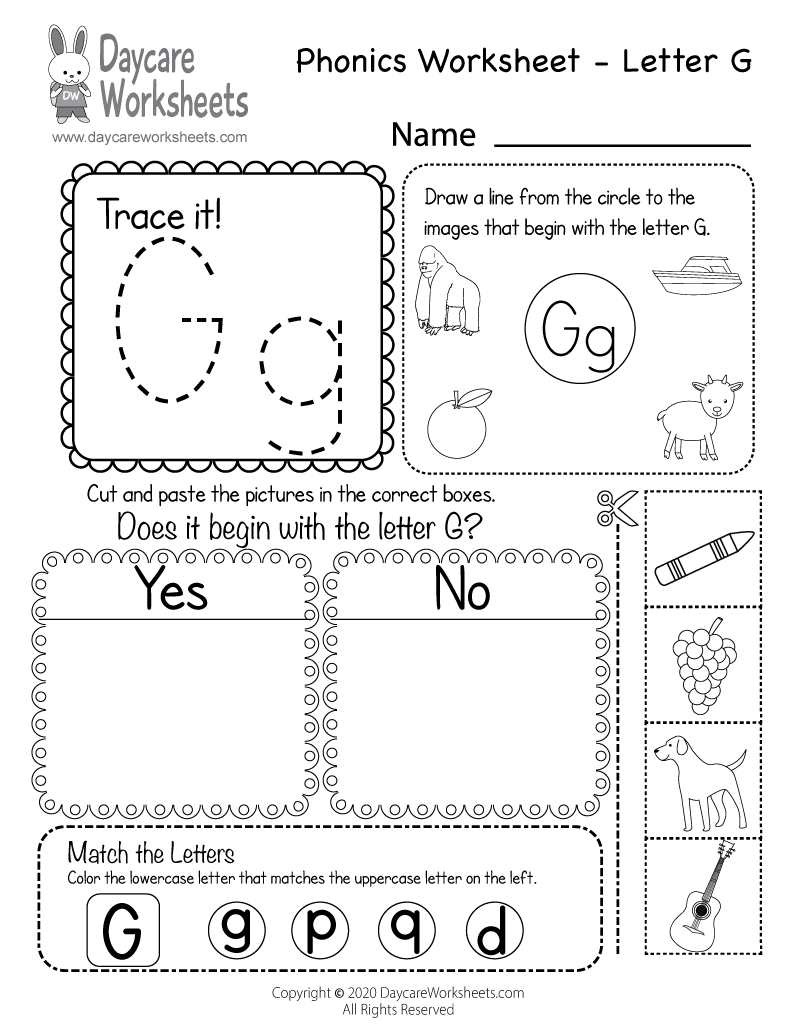 Free Printable Letter G Beginning Sounds Phonics Worksheet For Preschool