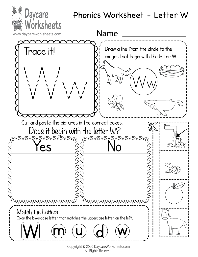 Free Beginning Sounds Letter W Phonics Worksheet For Preschool
