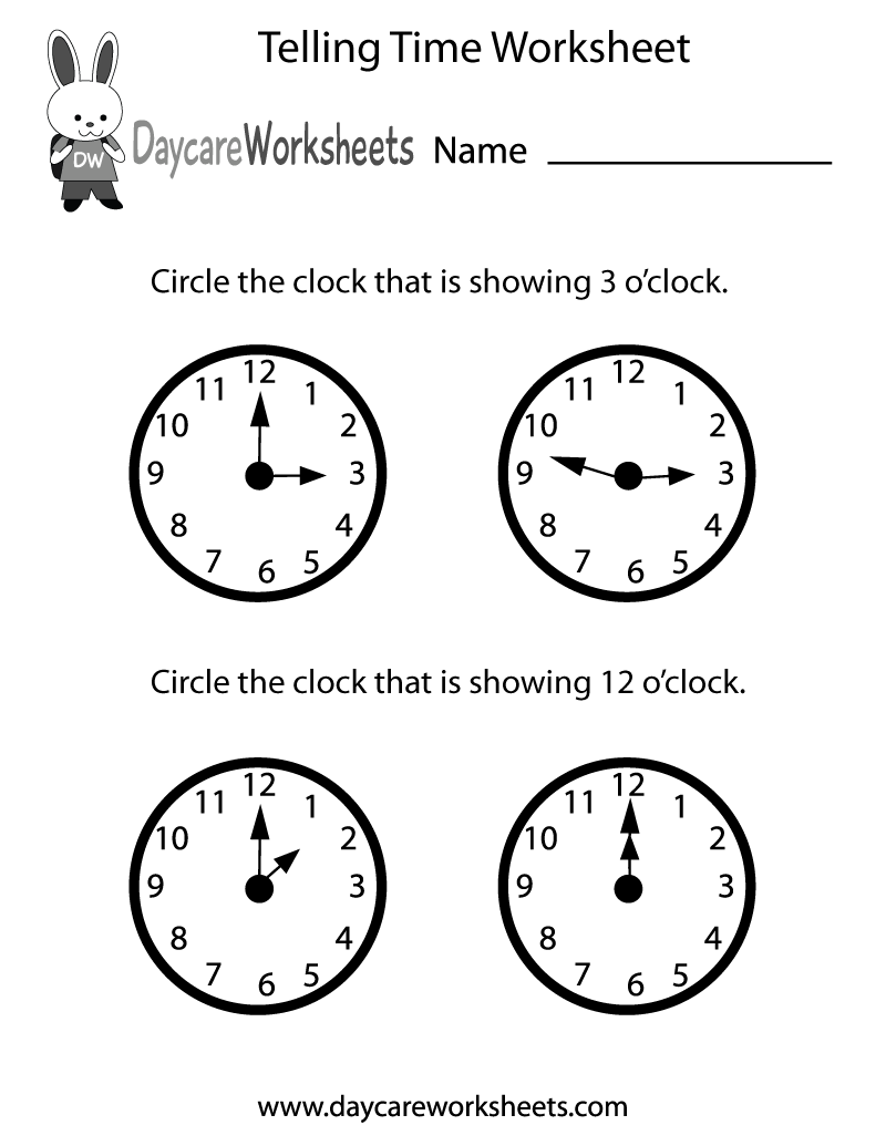 Free Preschool Telling Time Worksheet