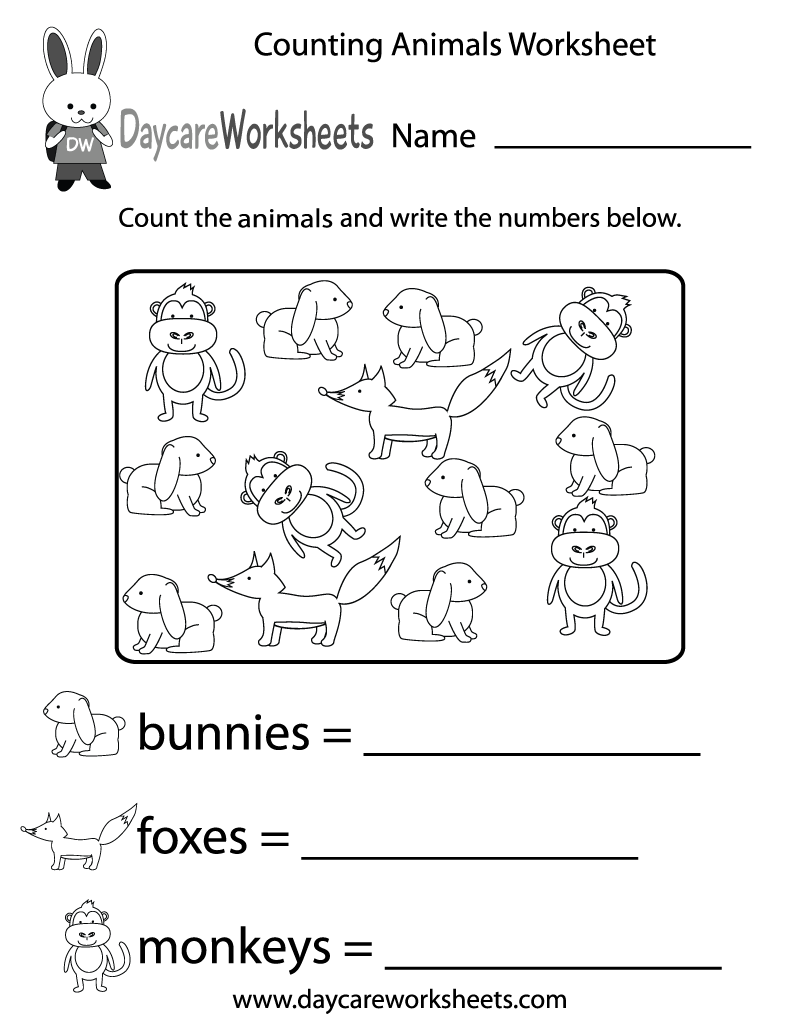 Free Counting Animals Worksheet For Preschool