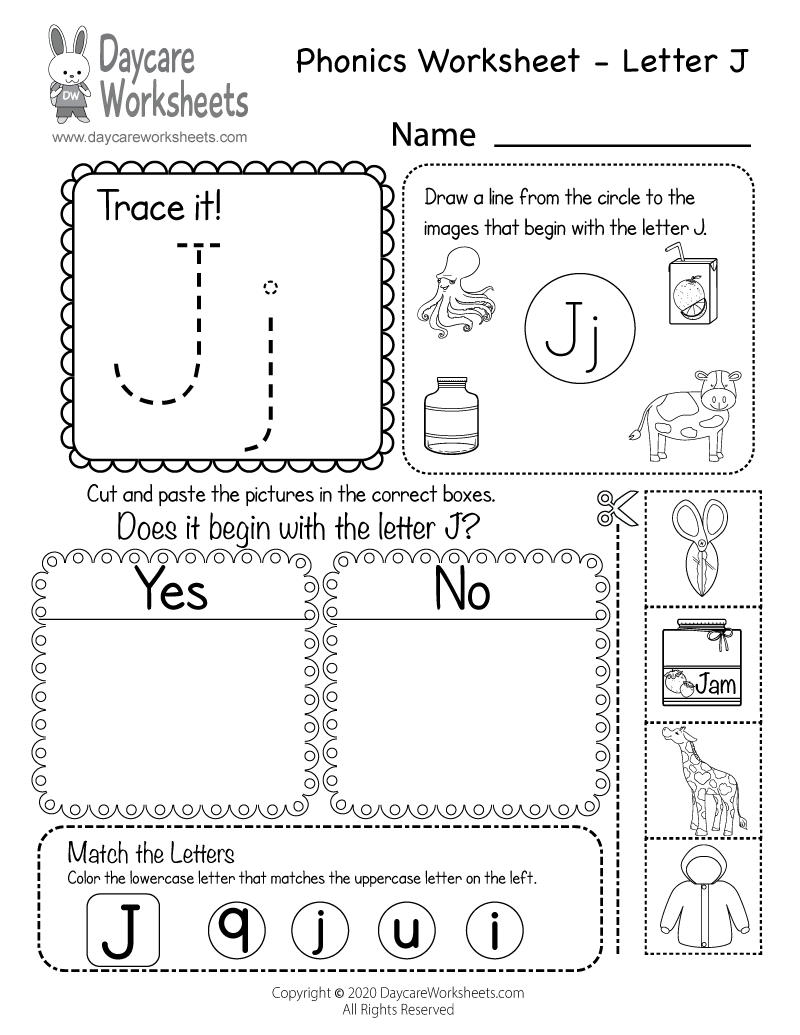 free letter j phonics worksheet for preschool beginning
