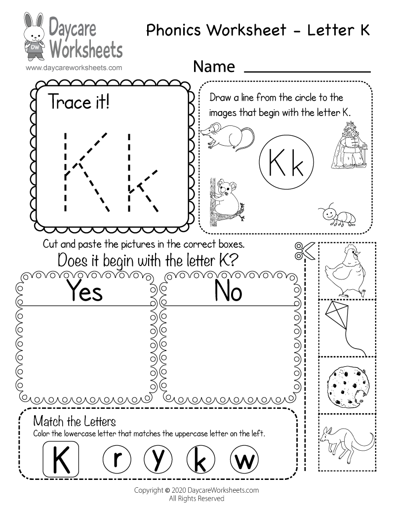 Free Letter K Phonics Worksheet For Preschool Beginning Sounds