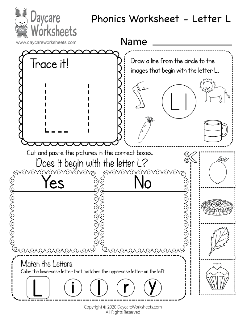 Free Letter L Phonics Worksheet For Preschool Beginning Sounds