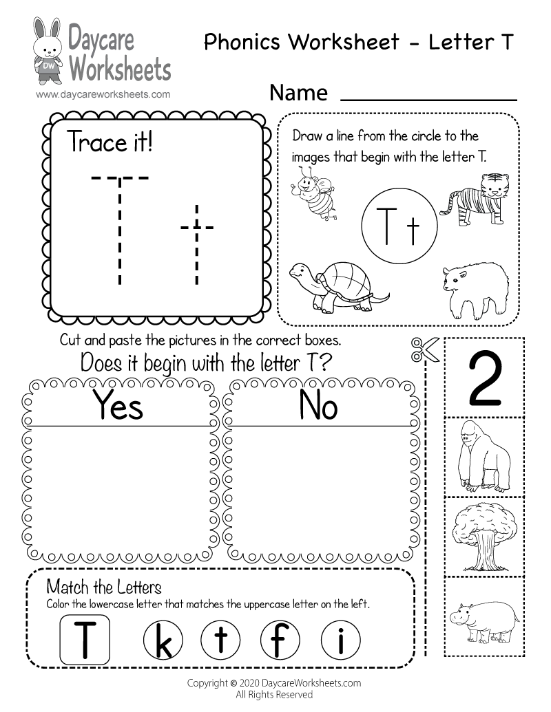 Free Printable Letter T Beginning Sounds Phonics Worksheet For Preschool