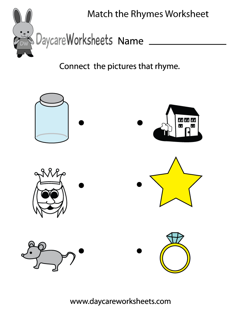 Free Match The Rhymes Worksheet For Preschool