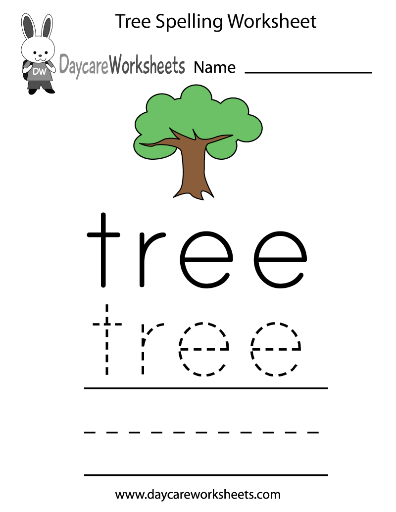 free preschool tree spelling worksheet
